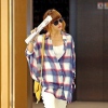 Amanda49 Korea Style Lapel Special Grid Red Bat-Wing Quarter Sleeves Cotton Shirt For Women