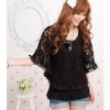 Amanda49 Exquisite Wide Round Neckline Off-Shoulder Design Layered Flower Patterns Quarter Bat-Wing Sleeves Blouse For Women