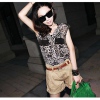 Amanda49 Stylish Leopard Design Double-Pocket Button Embellished Sleeveless Chiffon Blouse For Women