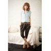 Amanda49 Korea Fashion Simple Design Lace Embellished Cuff Short Sleeve Shirt