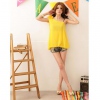 Amanda49 Summer Fashion Stereo Flower Embellished Shoulder Sleeveless Chiffon Blouse