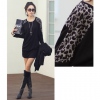 Amanda49 New Arrival Leopard Embellish Round Collar and Long Sleeve T-shirt