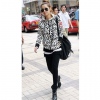 Amanda49 Mix Match Zebra Style Zipper White Long Sleeves Thicken Blouse For Women