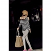Amanda49 Sexy and Charming Special Collar Off-Shoulder Stripes Long Sleeves Blouse For Women