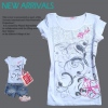 Amanda49 Delicate Round Neckline Drawing Patterns Short Sleeves T-Shirt For Women