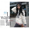 Amanda49 Simple and Popular Letter Printed Special Sleeves Design Hood Blouse For Women