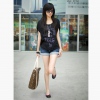 Amanda49 Leisure and Comfortable Round Neckline Scattered Letter Short Bat-Wing Sleeves Elastic Cotton T-Shirt for Women