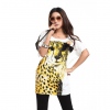 Amanda49 Wildly Leopard Printing Bow-Tie Decoration Long T-Shirt