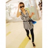 Amanda49 Stylish Vertical Stripes Sleeveless Shirt With Belt