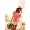 Amanda49 Elegant Sweater Red Short Sleeve Blouse For Girls / Women