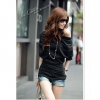 Amanda49 Fashionable Off-shoulder Elastic Waist Back with Bow Short Sleeves Blouse--Women's Blouses