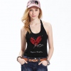 Amanda49 Fashion Female Black T-shirt and Heart Pattern Design with Sleeveless