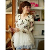Amanda49 Sweat Lace Collar Bow Decoration Printed Chiffon Long Sleeves Blouse--Women's Blouses