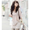 Amanda49 Elegant V Neckline Gathered Design High Elastic Apricot Cotton Half Sleeves Blouse--Women's Blouses