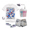 Amanda49 Doraemon's Expression Printed Cotton Short Sleeves Blouse--Women's Blouses