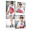 Amanda49 Special Shoulder Design Flower Patterns Bat Sleeves Cotton Blouse--Women's Blouses