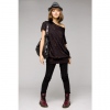 Amanda49 Sexy One-Shoulder Rivet Decorated Cotton Short Sleeves High Elastic Hem Blouse