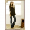 Amanda49 Delicate Lace Hook Flower Design Side Zipper Half Sleeve Black Cotton + Lace Worsted Cloth Blouse for Women