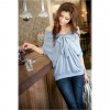 Amanda49 Elegant Cotton Blue Spring / Summer Blouse--Women's Blouses
