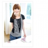 Amanda49 Leisure Black Cotton Sweet Design Short Sleeves Blouse--Women's Blouses