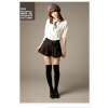 Amanda49 High Collar Gathered Chiffon White Half Sleeves Blouse--Women's Blouses