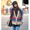 Amanda49 Fashionable Deep V-Neck Bat-Wing Long Sleeves Stripes Lambswool+Cotton Spinning Coat For Women