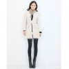 Amanda49 Luxurious Cony Wool Embellished Hem Roune Neckline Open Coat