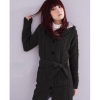 Amanda49 Delicate V-Neck Double-Pocket Lace-Up Long Sleeves Lycra+Cotton Fabric+Woolen Yarn Hood Coat For Women