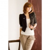 Amanda49 Black Cotton Three-quarters Sleeves One Button Collarless Blazer--Women's Coats