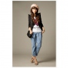 Amanda49 Fashionable L Size Black Cotton Long Sleeves Coat--Women's Coats