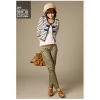 Amanda49 Cotton White and Blue Stripe Three-quarters Sleeves Coat--Women's Coats