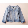 Amanda49 Fashionable Round Neckline Long Sleeves Short Jeans Jacket For Women
