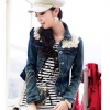 Amanda49 Cool and Lovely Lapel Lace Shoulder Design Single-Breasted Dark Blue Long Sleeves Cotton+Jeans Coat For Women