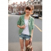 Amanda49 Sweety Round Neckline Frills Hem Openwork Puff Quarter Sleeves Knitting Coat For Women
