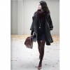 Amanda49 Warm-Keeping Layered Lapel Lace-Up Zipper Puff Long Sleeves Black Fleece Coat For Women