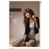 Amanda49 Korean Style Double Row Button Embellish Long Puff Sleeve Short Coat