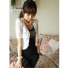 Amanda49 Delicate V-Neck Pearl Embellished Hem Openwork Layered White Sleeves Coat For Women