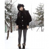 Amanda49 Cute Bear Design Bat-Wing Sleeves Radian Hem Fleece Hood Shawl For Women