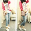 Amanda49 Cute V-Neck Heart Patterns Long Sleeves Elastic Hem Cotton+Silk Coat For Women