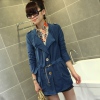 Amanda49 Noble and Decent Medium style Elastic Waist Tailored Collar Long Sleeve Coat With Belt