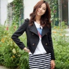 Amanda49 Elegant Lapel Double-Breasted Long Puff Sleeves Cotton Coat For Women