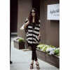 Amanda49 Fashionable and Comfortable Deep V-Neck Stripes Bat-Wing Quarter Sleeves Cotton Fabric Coat For Women