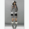 Amanda49 Lovely and Warmly Stripes Pocket Cotton Hood Long Coat For Women