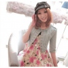 Amanda49 Cool Military Style Round Neckline Blue Quarter Sleeves Jeans Coat For Women