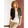 Amanda49 Black Cotton Three-quarters Sleeves One Button Collarless Blazer--Women's Coats