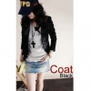 Amanda49 Special Collar Design Pleated Hem Blazer Black Polyester Fiber Long Sleeves Coat--Women's Coat