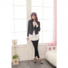 Amanda49 Special Pocket Design M Size Nylon Black Lapel Long Sleeves Blazer--Women's Coats