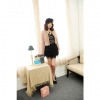 Amanda49 Round Neckline Rivet Design Dark Brown Wool Long Sleeves Coat--Women's Coats
