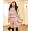 Amanda49 Lady Style Special Collar Design Double Button Frills Puff Pink Long Sleeves Fleeces Coat For Women