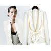 Amanda49 Elegant and Slim Lapel Lace-Up Bowknot Embellished White Long Sleeves Western-Style Clothes For Women